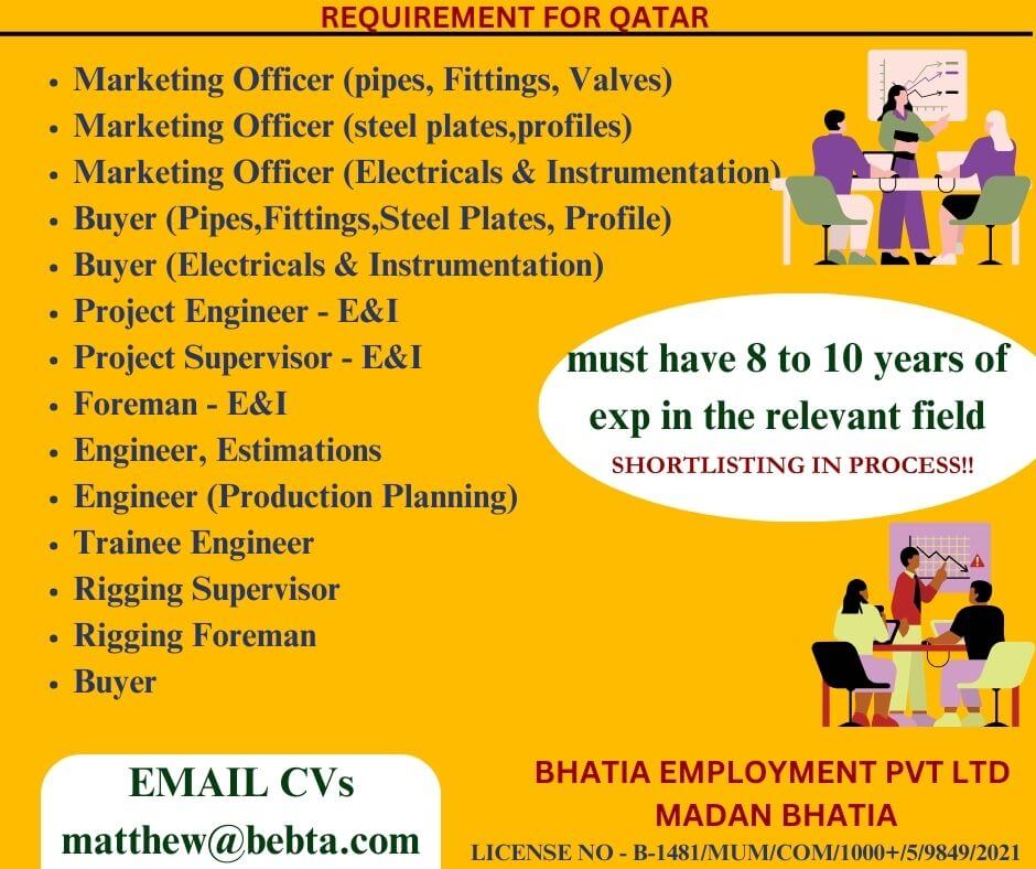 Jobs in Qatar for Indian